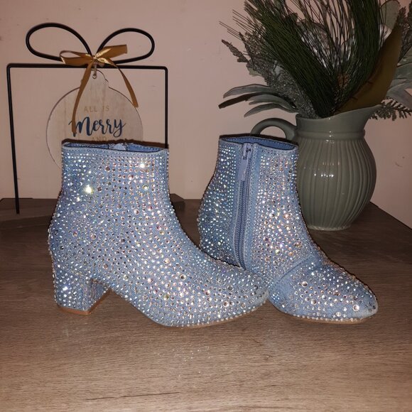 Girls Rhinestone Bling Denim Booties - Size: 11 - Picture 11 of 12